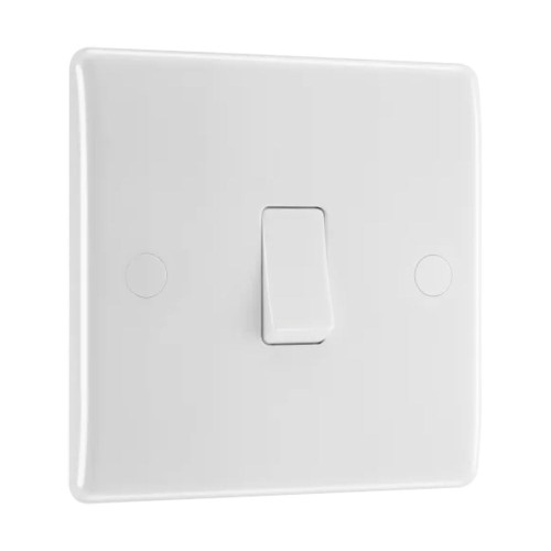 1 Gang 2 Way 20A 16AX Single Switch in White Moulded with Rounded Edge BG Nexus 812