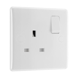 1 Gang 13A Single Pole Switched Socket Outlet in Moulded White Rounded Edges BG Nexus 821