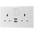 13A Switched Socket with 2x Type A USB Charger Sockets 12W 5V 2.4A White Moulded Plastic BG Electrical 822UAA12-01