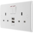 13A Switched Socket with 2x Type A USB Charger Sockets 12W 5V 2.4A White Moulded Plastic BG Electrical 822UAA12-01