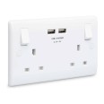 2 Gang 13A Socket with 2 x type A USB Charger (3.1A 5V) Socket Moulded White Round Edge BG Nexus 822U3