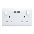 2 Gang 13A Socket with 2 x type A USB Charger (3.1A 5V) Socket Moulded White Round Edge BG Nexus 822U3