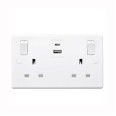 2 Gang 13A Socket with 4.2V A-type and C-type USB Charger White Moulded Plastic BG Nexus 822UAC