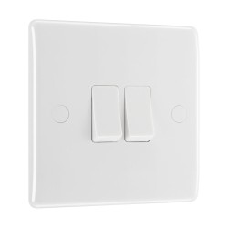 2 Gang 2 Way 20A 16AX Double Switch in White Moulded with Rounded Edge BG Nexus 842
