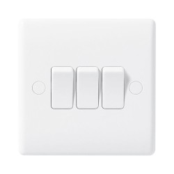 3 Gang 2 Way 10AX Rocker Switch Moulded White with Round Edge BG Nexus 843