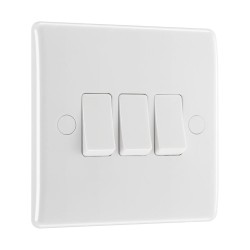 3 Gang 2 Way 20A 16AX Triple Switch in White Moulded with Rounded Edge BG Nexus 843