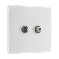 Satellite and Co-Axial Socket in Moulded White with Round Edges, BG Nexus 865 SAT and FM/TV outlet