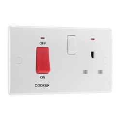 45A DP Cooker Control Unit with 13A Switched Socket and Indicators White Moulded Rounded Edge BG Nexus 870