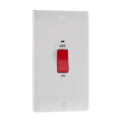 45A DP Red Rocker Cooker Switch with LED Indicator Vertical Plate Moulded White with Rounded Edge, BG Nexus 872