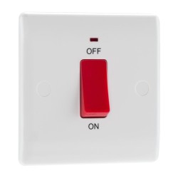 45A DP Red Rocker Cooker Switch with LED Indicator Single Plate Moulded White with Rounded Edge, BG Nexus 874