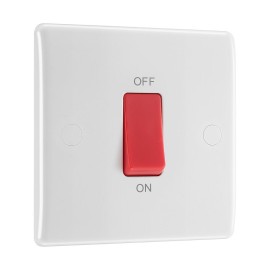 45A DP Red Rocker Cooker Switch on a Single Plate Moulded White with Rounded Edge, BG Nexus 875