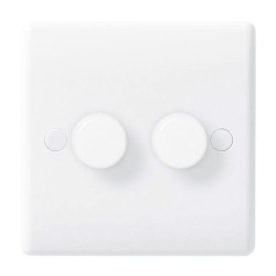 2 Gang 2 Way Leading Edge Dimmer 60-400W Halogen, LED Compatible 5-50W in White Plastic Rounded Edge