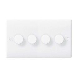 4 Gang 2 Way Leading Edge Dimmer 60-400W Halogen, LED Compatible 5-50W in White Plastic Rounded Edge