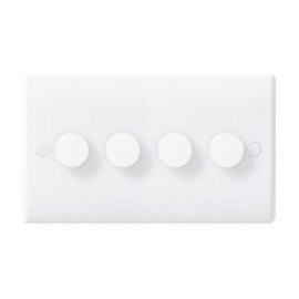 4 Gang 2 Way Leading Edge Dimmer 60-400W Halogen, LED Compatible 5-50W in White Plastic Rounded Edge