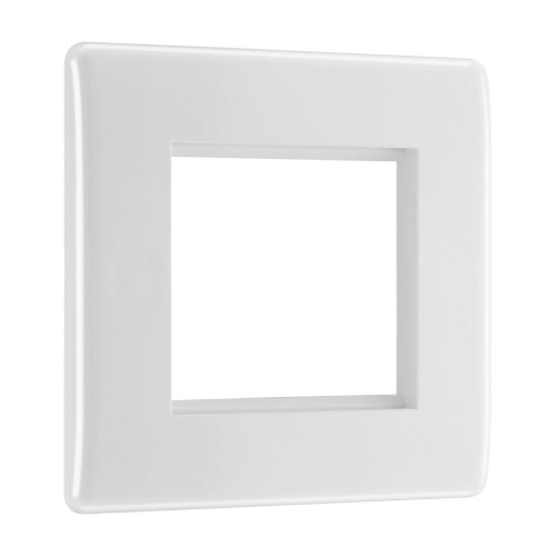 1 Gang Module Cover Plate for 2 Euro Modules in White Plastic, BG Nexus 8EMS2 Slimline Moulded White