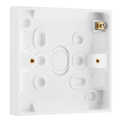 1 Gang Back Box 19mm Depth with Square Edge and Earth Terminal, BG Electrical 903 1G Surface Box