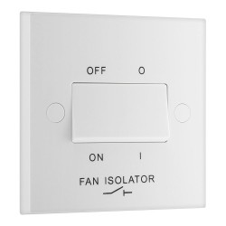 Triple Pole Fan Isolator Switch 10A 10AX in White Plastic Square Edge, BG Nexus 915 White Moulded