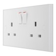 2 Gang Single Pole 13A Switched Socket in White Plastic Square Edge BG 922 Moulded White
