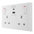 2 Gang 13A Switched Socket with USB type A+C Charger 30W White Moulded Square Edge Plate BG Nexus 922UAC30
