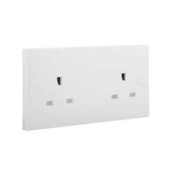 2 Gang 13A Unswitched Twin Socket White Plastic Square Edge BG 924 Moulded White