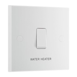 1 Gang 20A DP Switch marked "Water Heater" White Plastic Square Edge with Flex Outlet, BG Electrical 932W