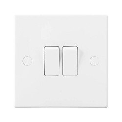 2 Gang 2 Way 10AX Twin Rocker Switch White Plastic Square Edge, BG Electrical 942W White Moulded