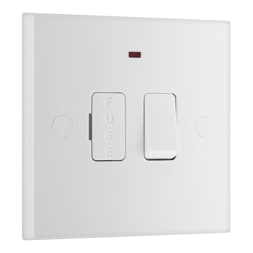 13A Switched Spur with Power Indicator White Moulded Square Edge, BG Nexus 951 Spur White Plastic