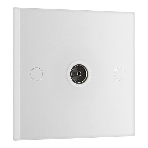 1 Gang Co-Axial Socket Non-Isolated TV/FM White Moulded Square Edge BG Electrical 960 White Plastic
