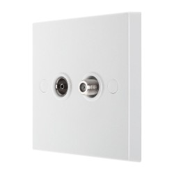 Satellite and Co-Axial Socket (TV/FM) White Moulded Square Edge BG Electrical 965 White Plastic