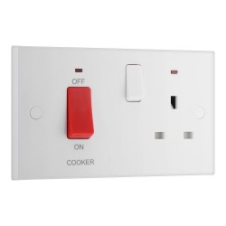 45A Cooker Control unit c/w 13A Switched Socket and Power Indicators White Plastic Square Edge BG Electrical 970