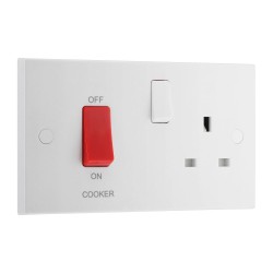45A Cooker Switch with 1 Gang 13A Switched Socket White Moulded Square Edge BG Electrical 971