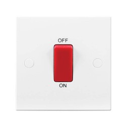 1 Gang 45A Double Pole Red Rocker Single Switch White Plastic Square Edge BG Electrical 975
