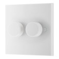 2 Gang 2 Way 5-100W Trailing Edge LED Dimmer White Moulded Square Edge BG Electrical 982