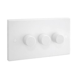 3 Gang 2 Way 60-400W Push On/Off Dimmer, LED Compatible Dimmer 5-50W in White Plastic Square Edge