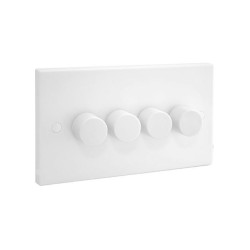4 Gang 2 Way 60-400W Push On/Off Dimmer, LED Compatible Dimmer 5-50W in White Plastic Square Edge