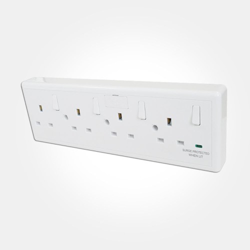 13A 1 or 2 Gang to 4 Gang Converter Socket in White with Surge Protection, Eterna CONVERT4
