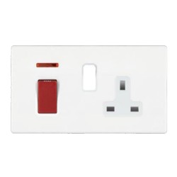 White Screwless 2 Gang 45A Red Rocker DP Switch and 13A Switched Socket, Hartland CFX 7WC45SS1WH-W