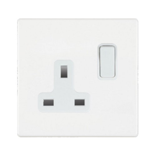 White Screwless 1 Gang 13A DP Switched Socket White Insert, Hartland CFX 7WCSS1WH-W