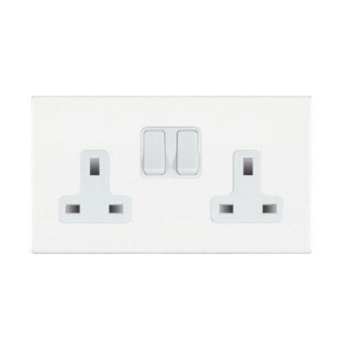 White Screwless 2 Gang 13A DP Switched Socket White Insert, Hartland CFX 7WCSS2WH-W