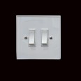 2 Gang 2 Way 20A Rocker Switch in White Plastic with White Trim Perspex Clear Plate
