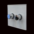 2 Gang 2 Way 250W Rotary Dimmer in Polished Chrome on Clear Perspex Plate