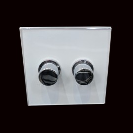 2 Gang 2 Way 10-120W Trailing Edge LED Dimmer Polished Chrome on Clear Perspex Plate