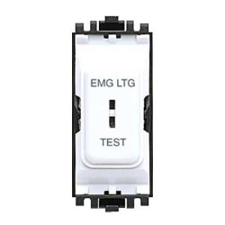 MK Logic 20A DP Grid Key Switch marked "Emergency Lighting Test" 1 Way Modular Switch White