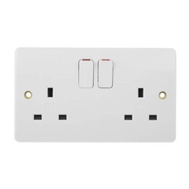 MK 2747 WHI 2 Gang 13A Switched Socket Moulded White, Double Pole Twin Socket MK Logic Plus Type G