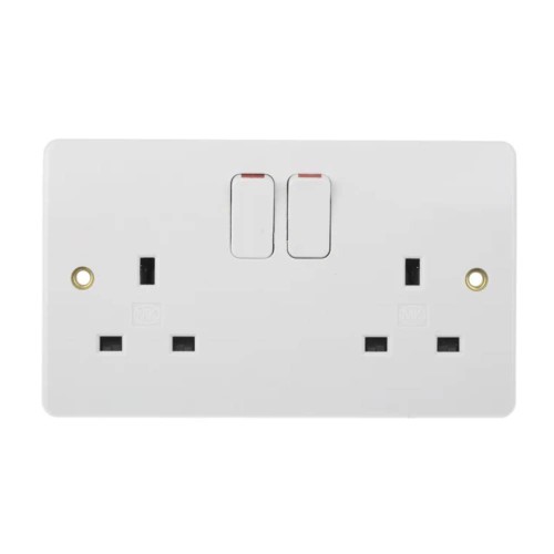 MK 2747 WHI 2 Gang 13A Switched Socket Moulded White, Double Pole Twin Socket MK Logic Plus Type G