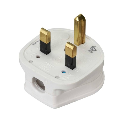 MK 647WHI Non-standard 3 Pin 13A Safety Plug in White Plastic, Fused Male White Plug for Non-Standard Sockets