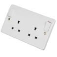 MK K1246WHI 2 Gang Non Standard DP Switched Twin Socket 13A White Outboard Rockers Moulded White MK Logic Plus