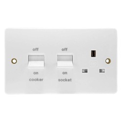 MK K5060WHI 45A DP Cooker Switch and 13A Switched Socket Moulded White with White Rockers, MK Logic Flush Mount