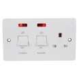 MK K5061WHI 45A DP Cooker Switch and 13A Switched Socket and Neon Indicators Moulded White with White Rockers, MK Logic Flush Mount