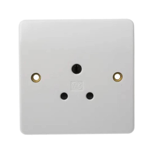 MK K771 WHI 1 Gang 5A Unswitched Round Pin Socket in White Plastic, MK Logic Plus 2P+E Poles